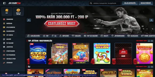 Glorion Casino úvodná stránka na mobile