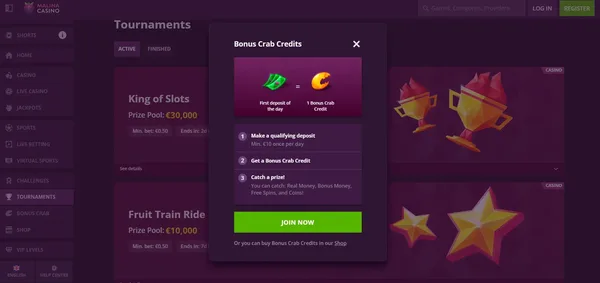 Malina Casino bonusová hra Bonus Crab na mobile